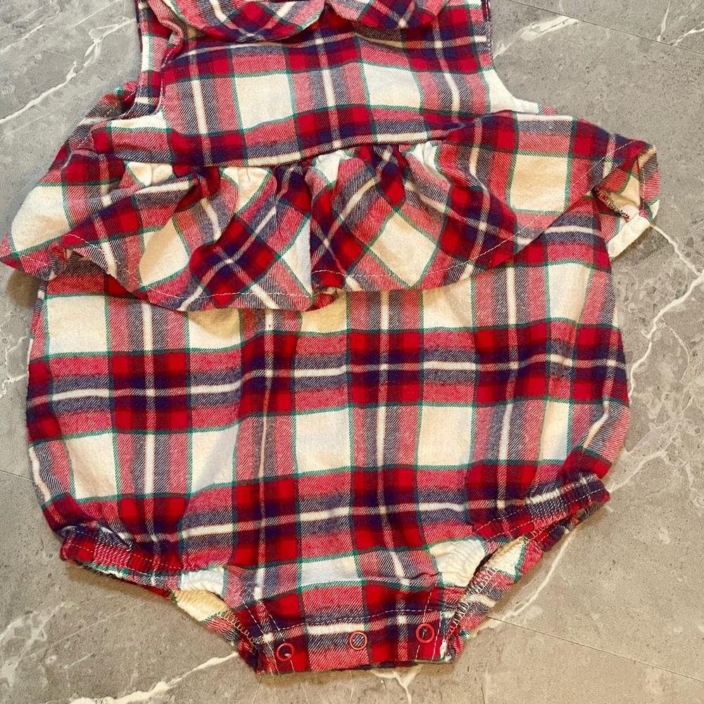 Kids Plaid Ruffle Romper - Red White Blue Plaid